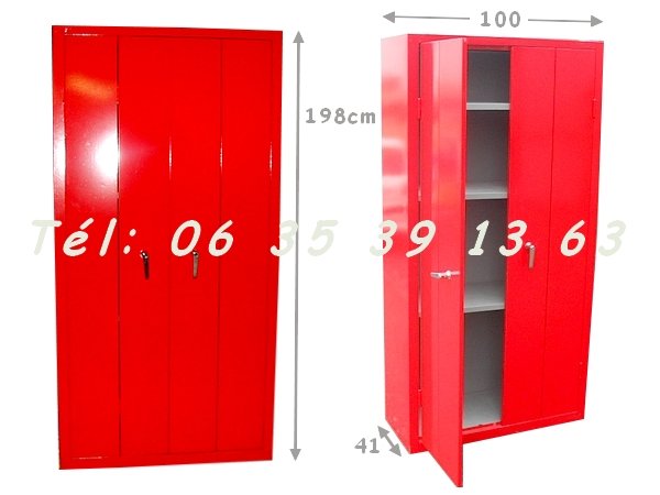 Armoire métallique Rouge & Gris 2 portes avec étagères réglables [Petites annonces Negoce-Land.com]