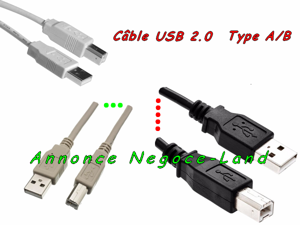 Câble USB 2.0 TYPE A/B pour Imprimante, Scanner, Modem, Hub, Photocopieur, Multifonctions, Traceur, Fax et divers [Petites annonces outils outillage occasion Toulouse]